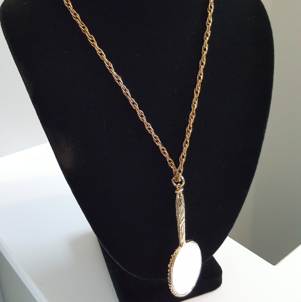 Art Deco Gold Plated Chain with Secret Mirror Pend
